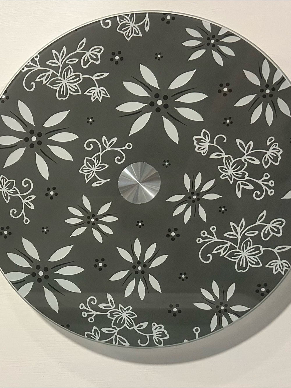 Set of two Temptations Glass 12x12 Gray and White Floral Serveware Lazy Susan